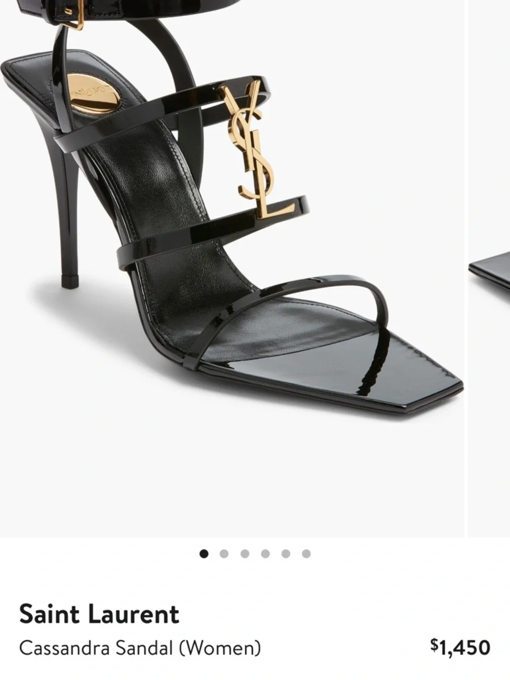 Saint Laurent Black Patent Leather Strappy Heels with Gold YSL Accent - Picture 3 of 3